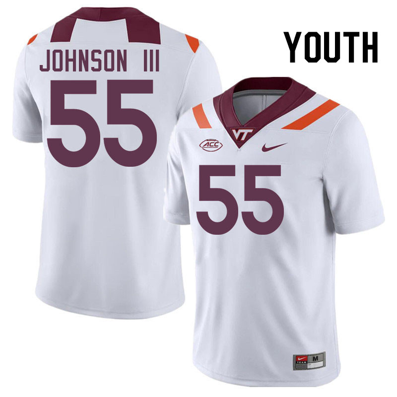 Youth #55 Gerard Johnson III Virginia Tech Hokies College Football Jerseys Stitched-White